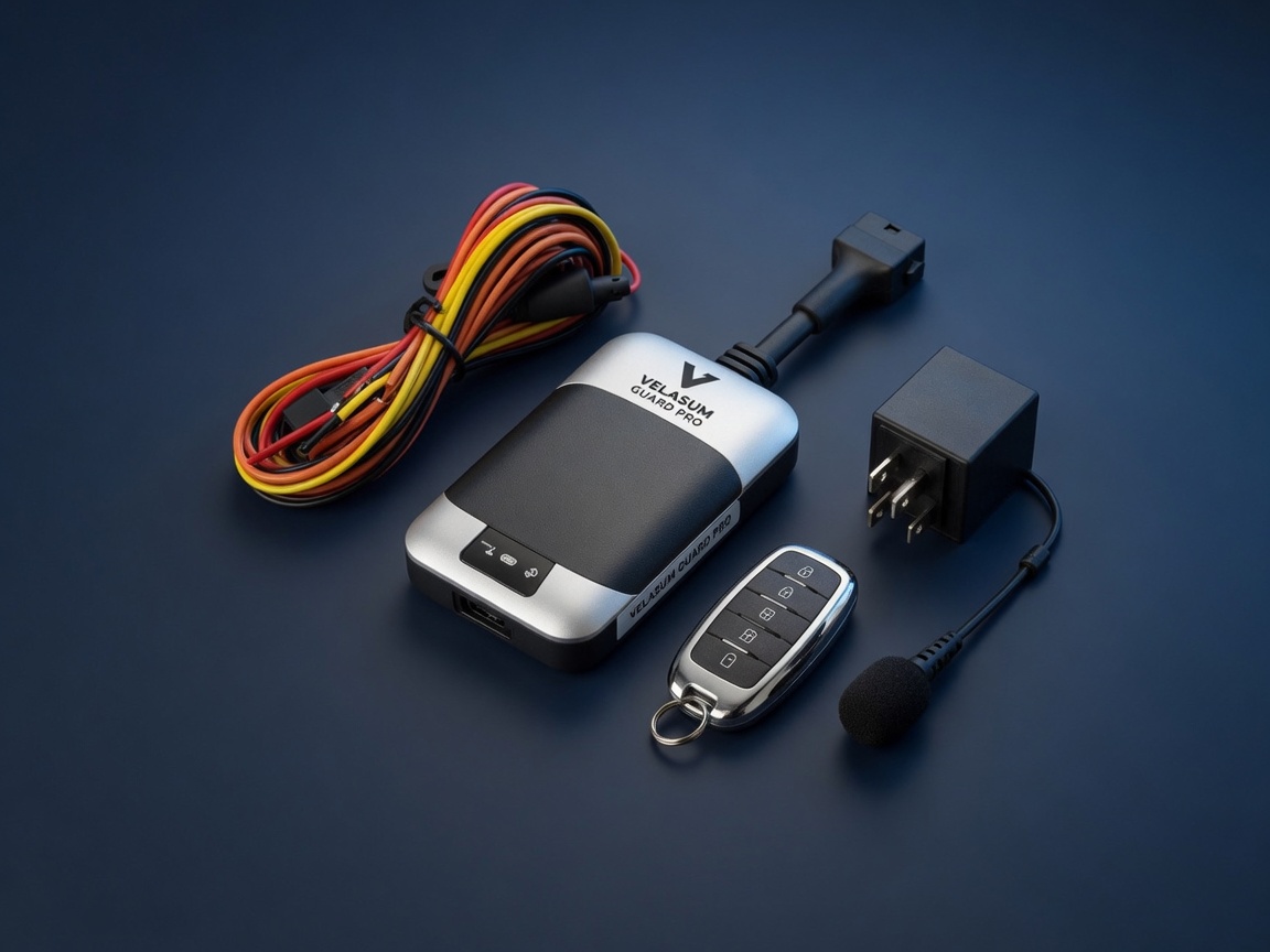 Velasum Guard Pro GPS tracker kit with remote, microphone and wiring harness